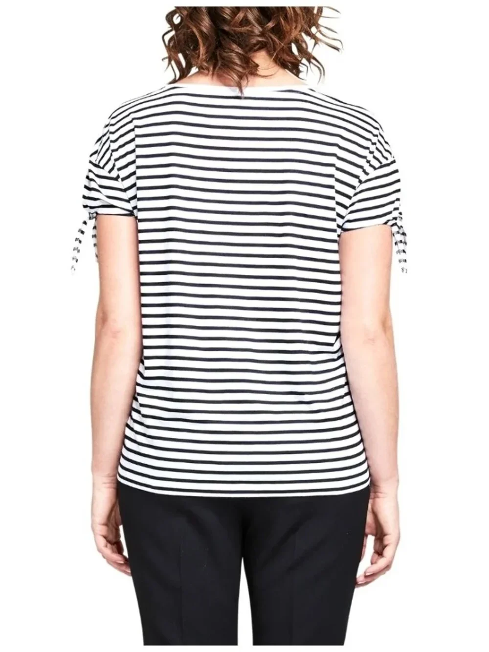 Michael Kors Top Size Medium Black White  Striped Rglan Sleeve Side Ties
